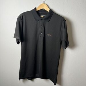 Greg Norman Polo Shirt Mens XL Black PlayDry Performance Golf Shark Embroidered